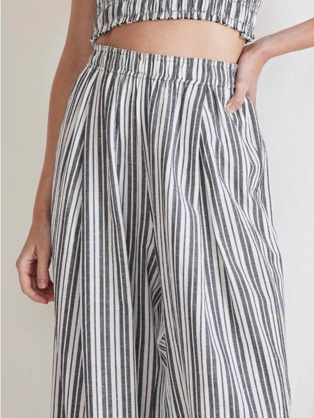 Apiece Apart Wide Leg Striped Linen-Blend Pants in Black and White Size M - Picture 3 of 7